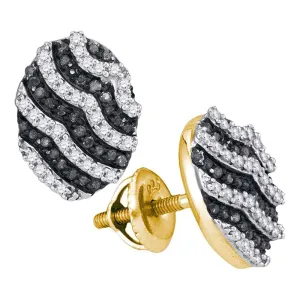 0.50cttw Black White Diamond Oval Stripe Cluster Stud Earrings 10k Yellow Gold