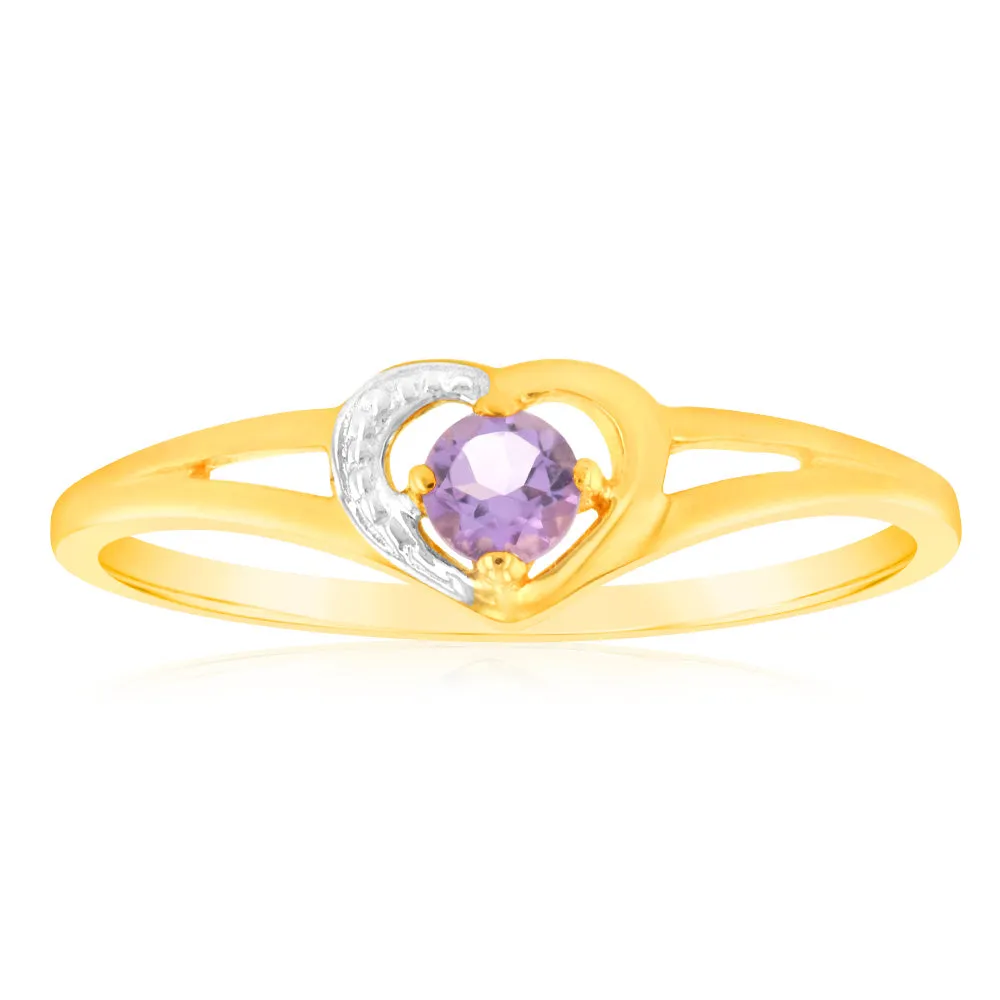 1 Brilliant Cut 0.15ct Amethyst 3.25mm Ring in 9ct Yellow Gold