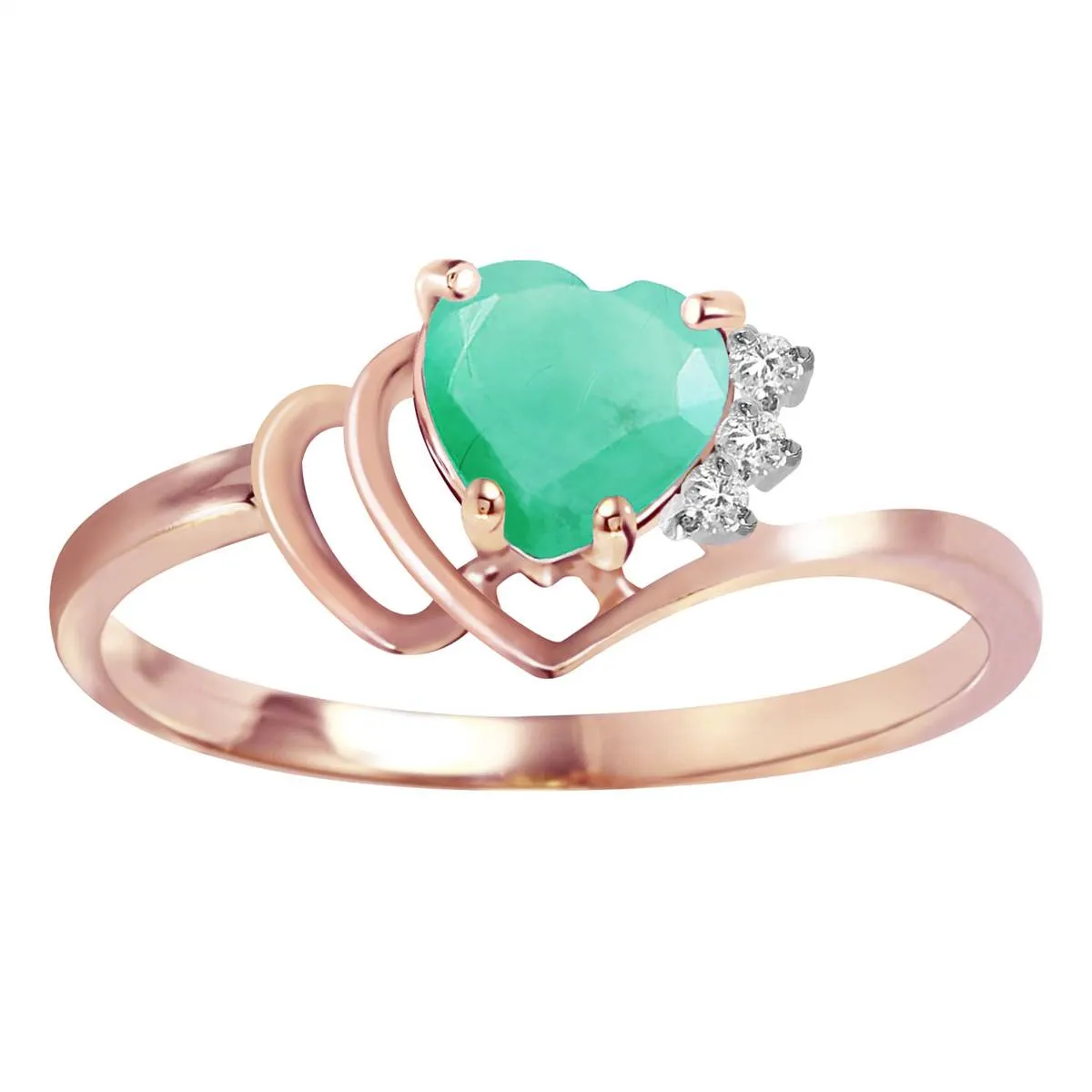 1.02 Carat 14K Solid Rose Gold Dainty Heart Emerald Diamond Ring