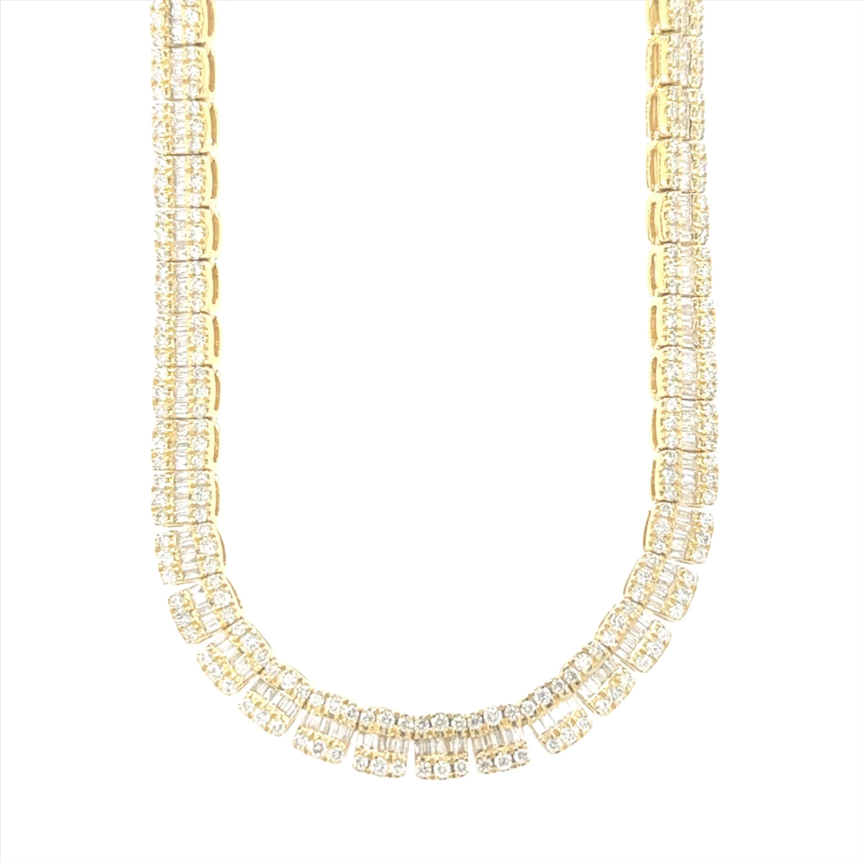 10K Yellow Gold Baguette 9.71ct Diamond Tennis Necklace (22-inch)