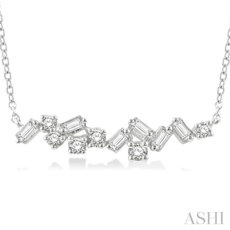 1/3 Ctw Baguette and Round Cut Diamond Scatter Necklace in 14K White Gold