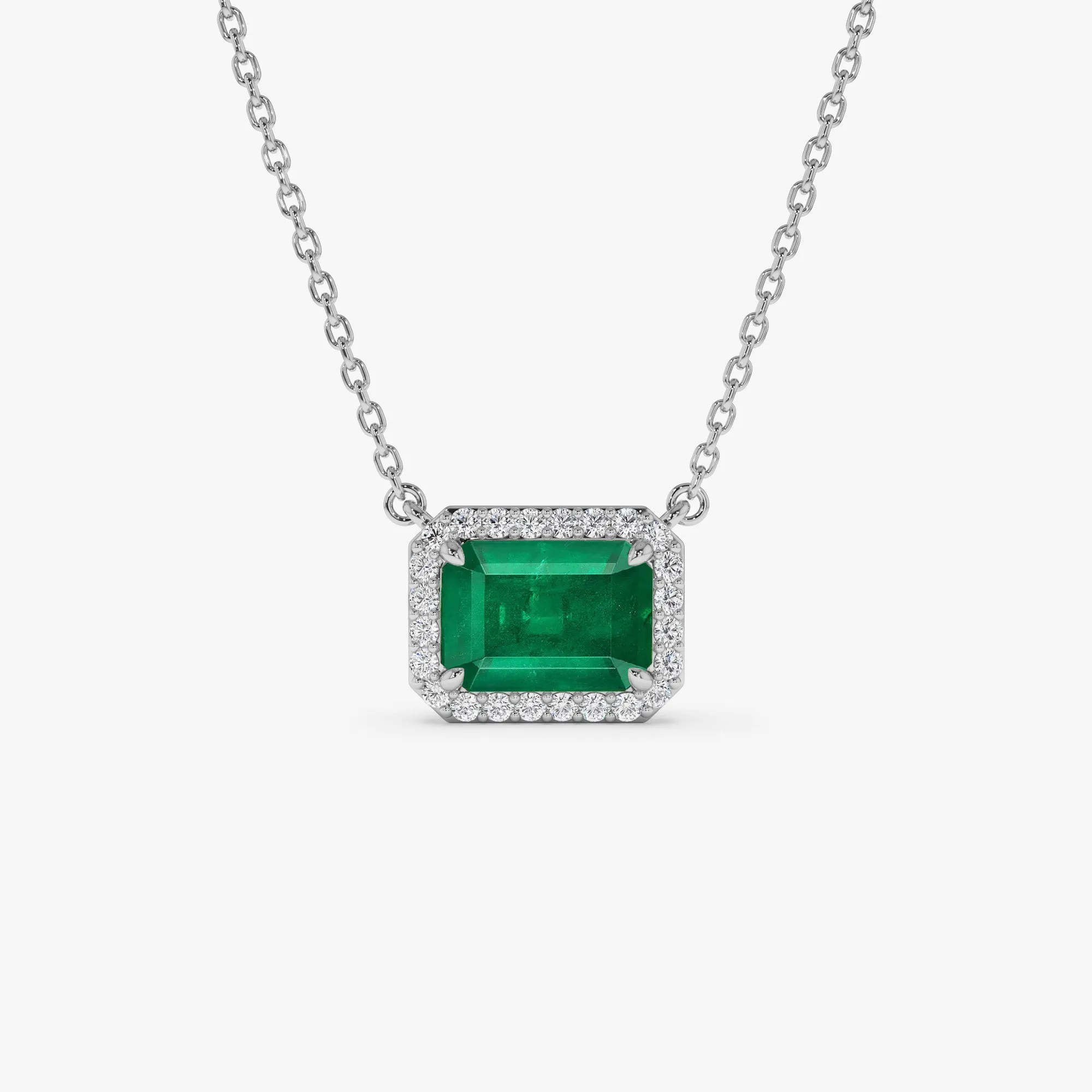 14k 1.00 Ctw Octagon Emerald in Diamond Halo Setting