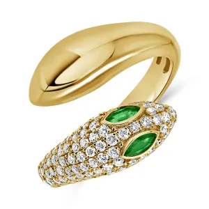 14K Gold Emerald & Diamond Snake Wrap Ring - 0.63ct