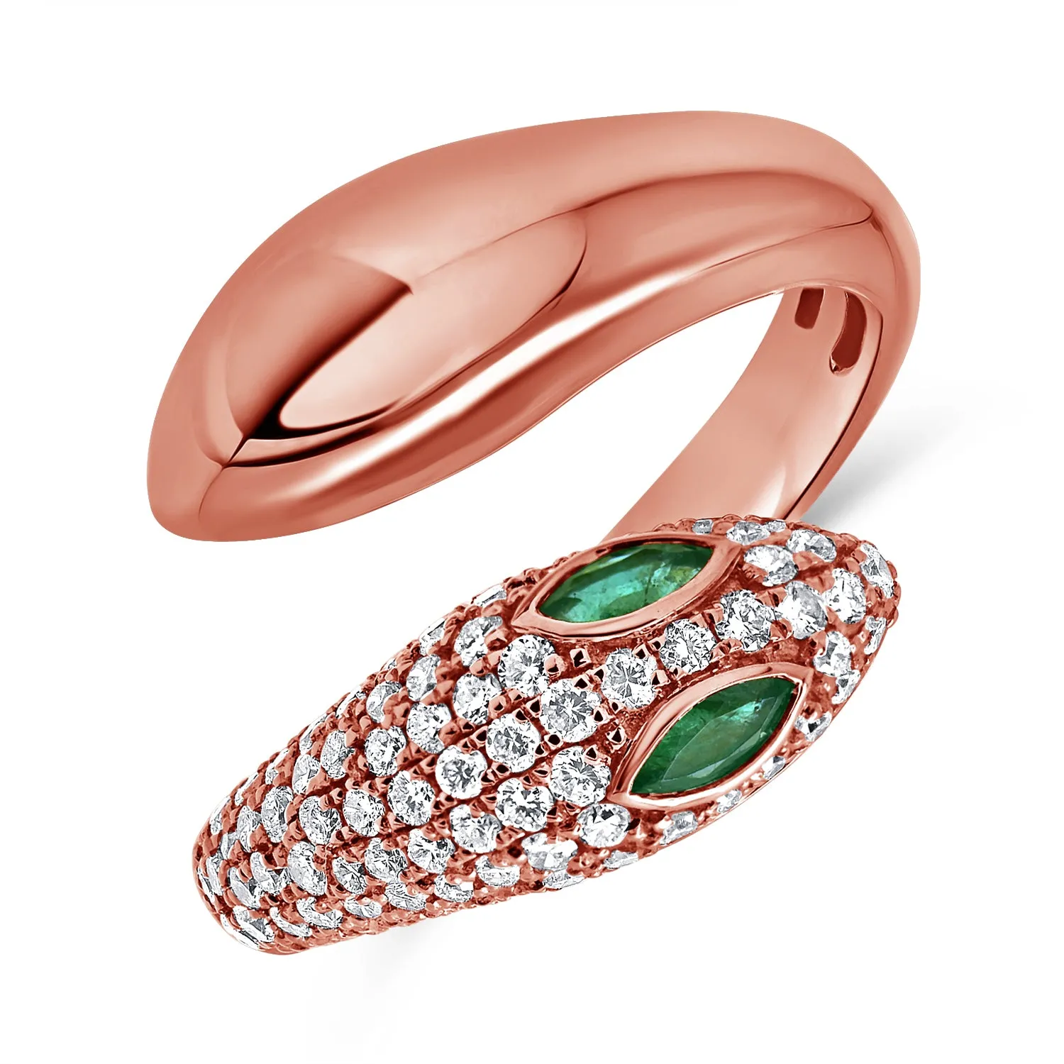 14K Gold Emerald & Diamond Snake Wrap Ring - 0.63ct