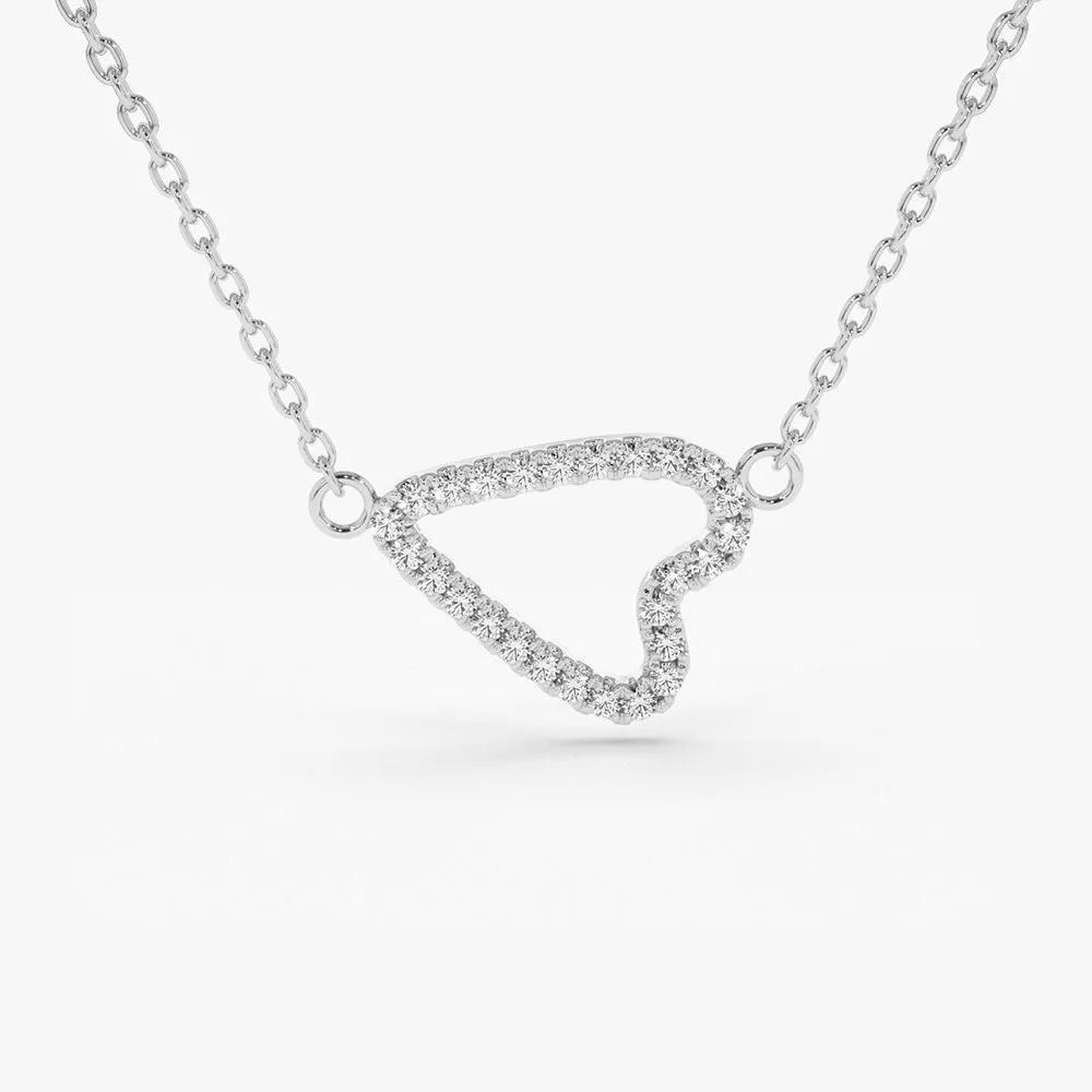 14K Gold Sideways Diamond Heart in Micro Pave Setting