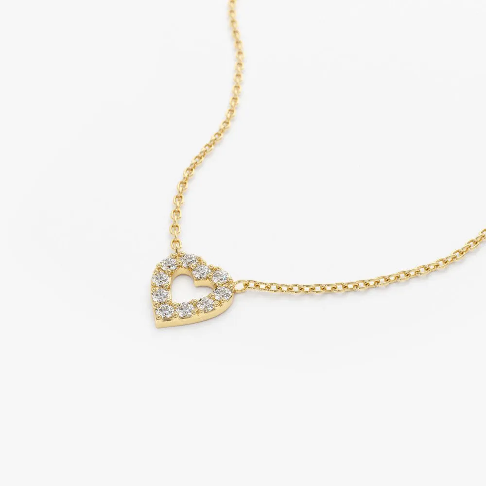 14K Gold Tiny Diamond Heart Necklace