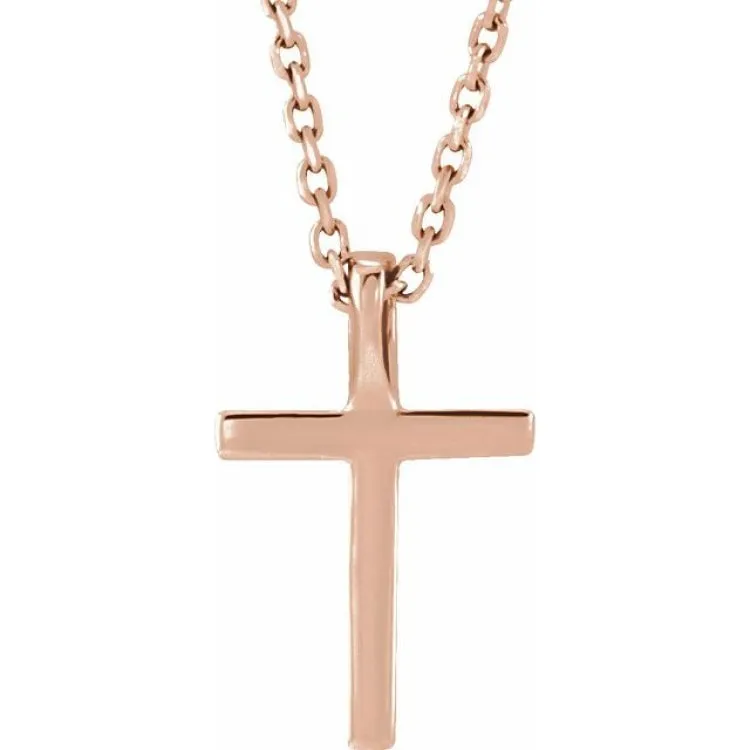 14K Rose .06 CTW Natural Diamond Petite Cross 16" Necklace