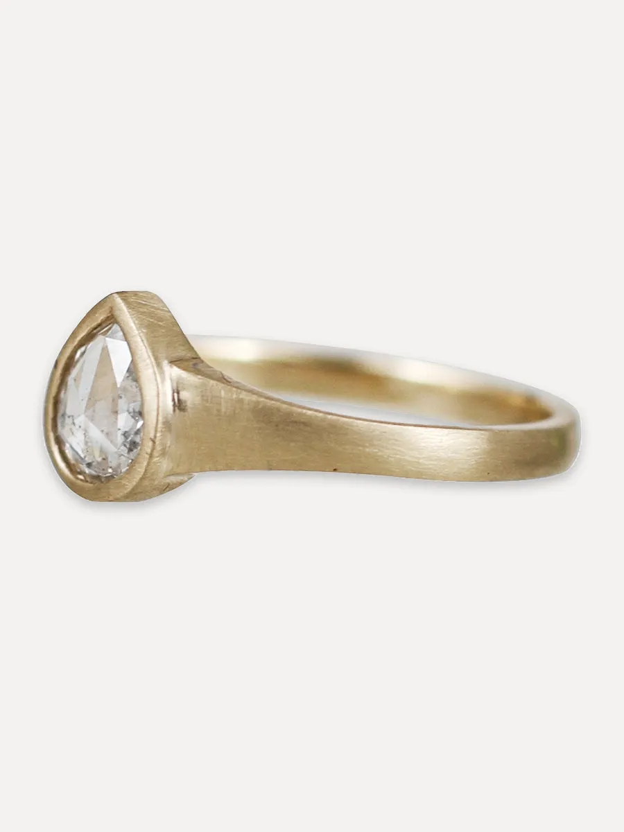 14K Rose Cut Pear Signet Ring - Diamond