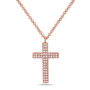 14K Rose Gold 2 Row Diamond Cross Necklace