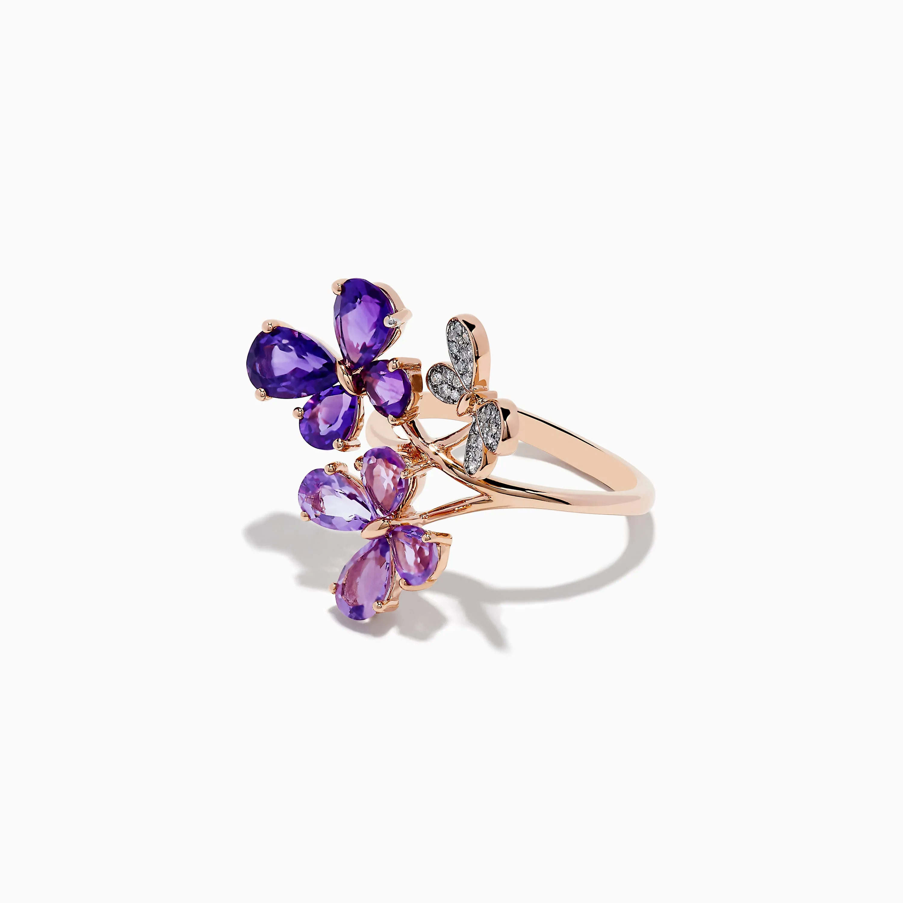 14K Rose Gold Amethyst and Diamond Multi-Butterfly Ring