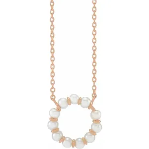 14K Rose Gold Cultured White Freshwater Pearl Circle 18" Necklace