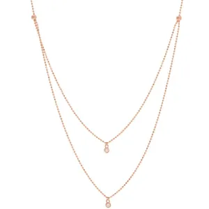 14K Rose Gold Diamond Bezel Double Strand Necklace