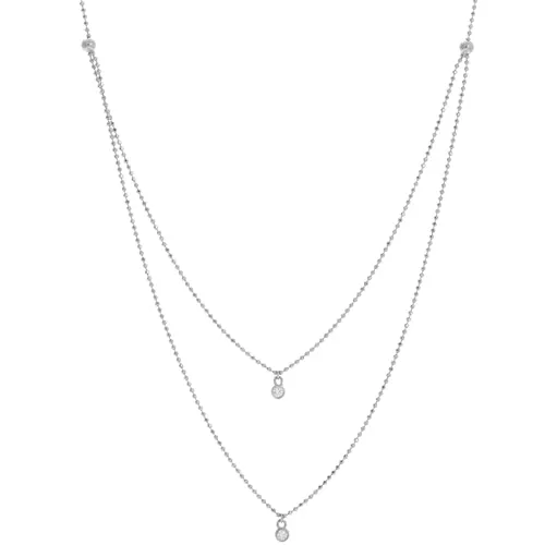 14K Rose Gold Diamond Bezel Double Strand Necklace