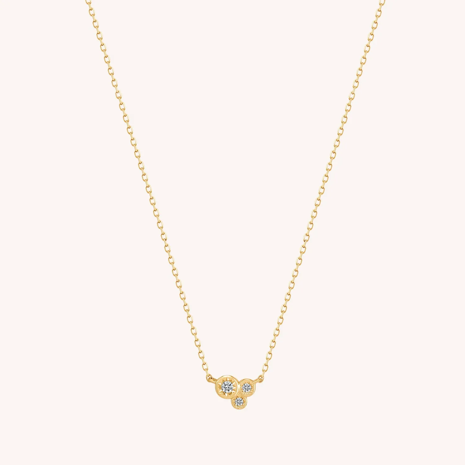 14K Solid Gold Trio Solitaire Diamond Necklace