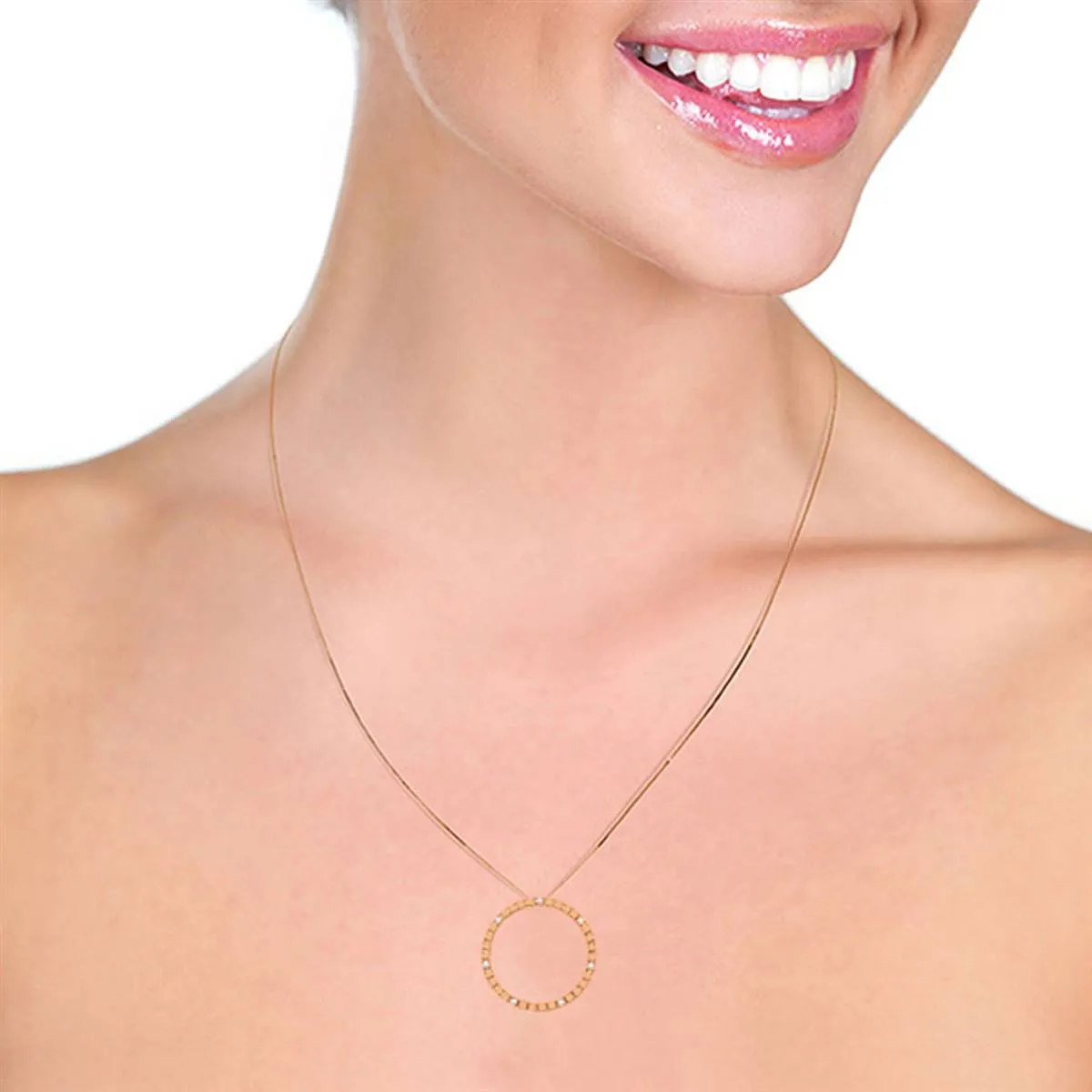 14K Solid Rose Gold Diamonds Circle Of Love Necklace