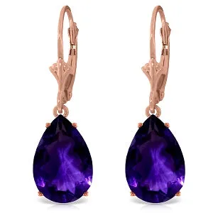 14K Solid Rose Gold Leverback Earrings Natural Amethyst