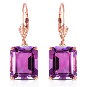 14K Solid Rose Gold Leverback Earrings w/ Amethyst