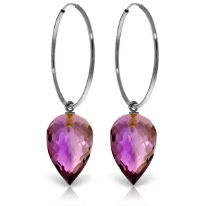 14K Solid White Gold Hoop Earrings w/ Pointy Briolette Drop Amethysts