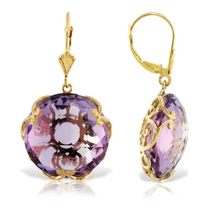 14K Solid Yellow Gold Leverback Round Amethyst Earrings