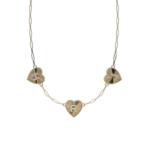 14k Three Obra Fluted Heart Initial Necklace