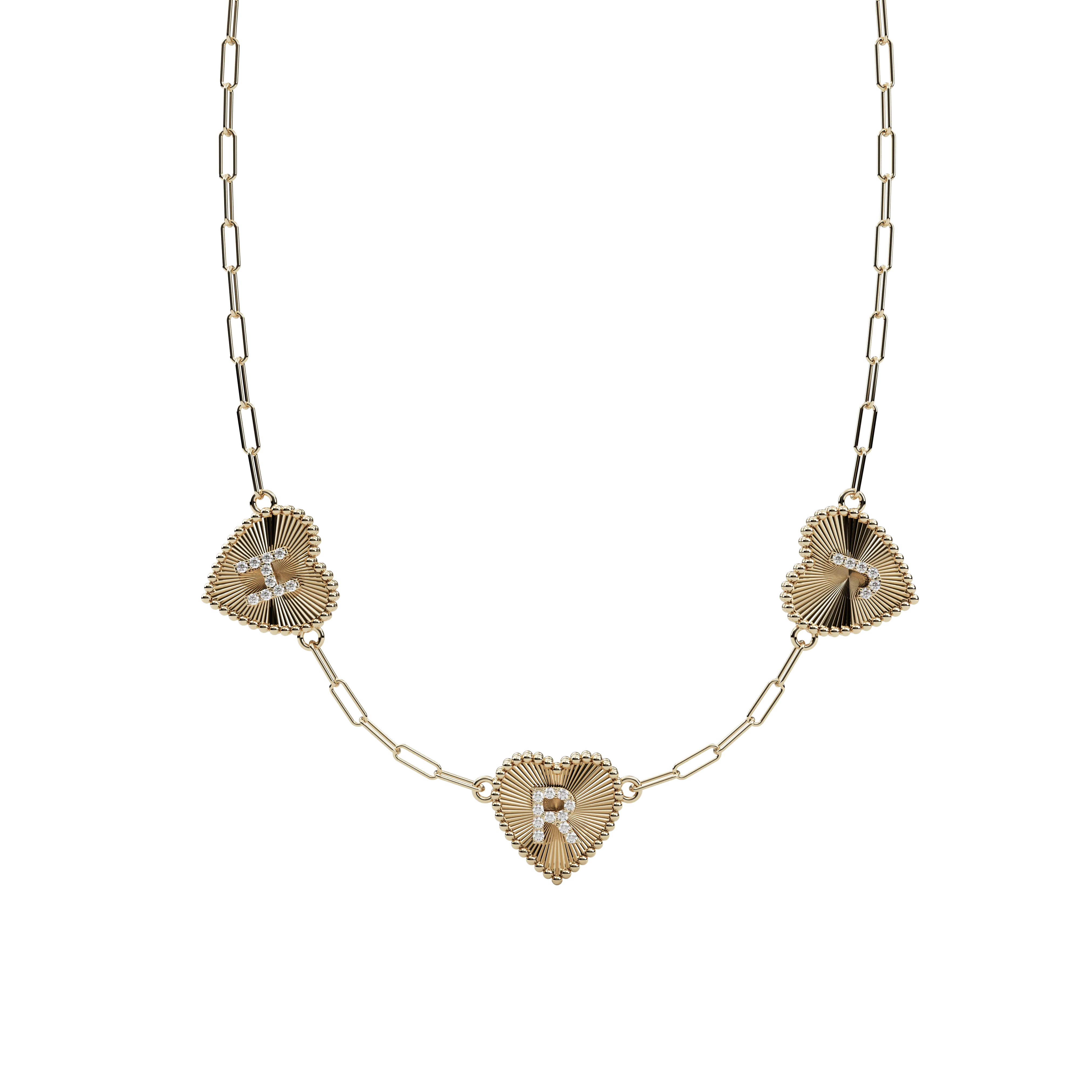 14k Three Obra Fluted Heart Initial Necklace