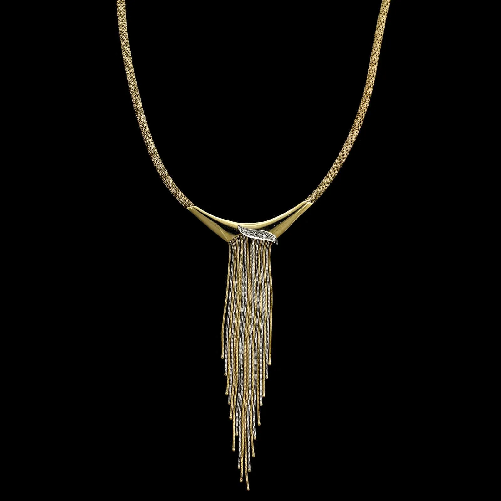 14K Two-tone Gold Estate Diamond Tassel Necklace