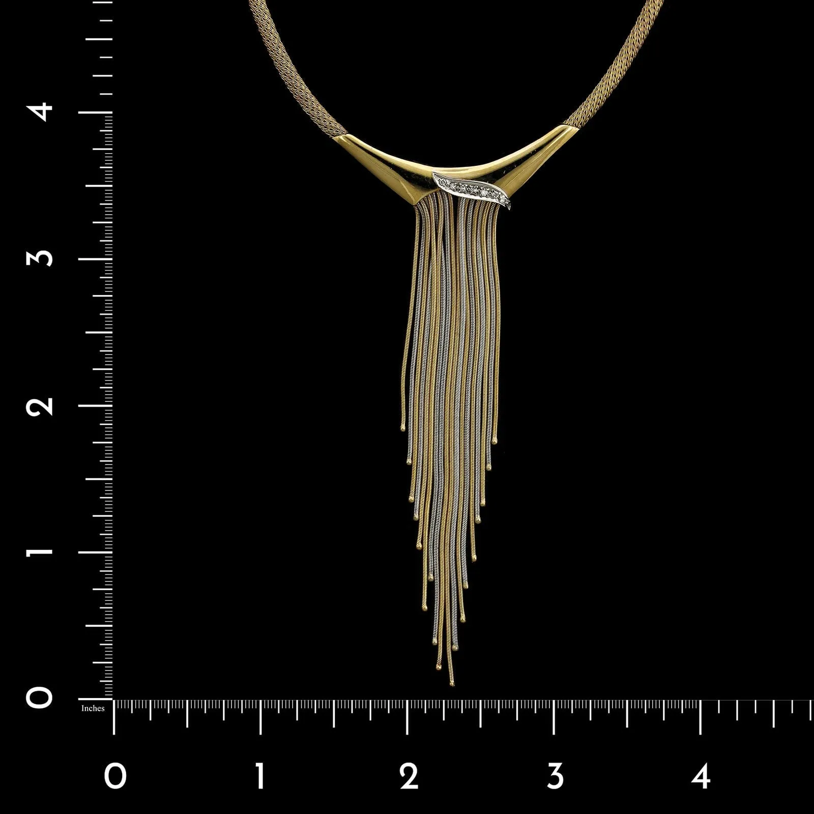 14K Two-tone Gold Estate Diamond Tassel Necklace