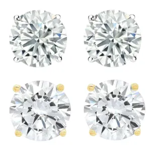 14k White And Yellow Gold 1/2 Carat Solitaire Created Diamond 2 Pair Round Stud Earrings