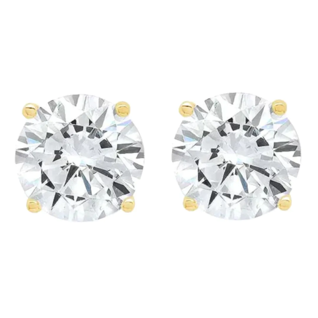 14k White And Yellow Gold 1/2 Carat Solitaire Created Diamond 2 Pair Round Stud Earrings