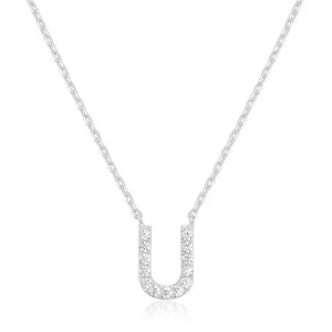 14k White Gold Created Diamond Initial U Letter Pendant Necklace Plated