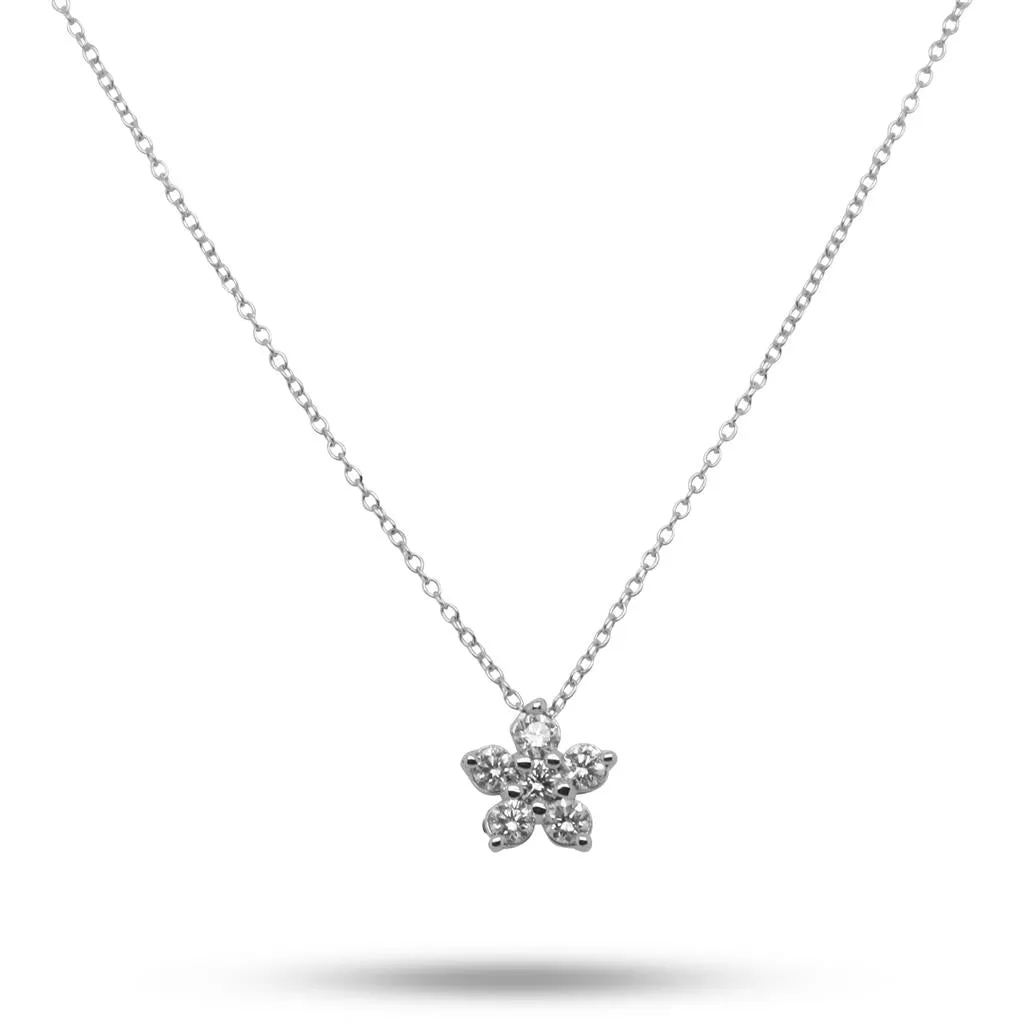 14k White Gold Diamond Flower Pendant Necklace