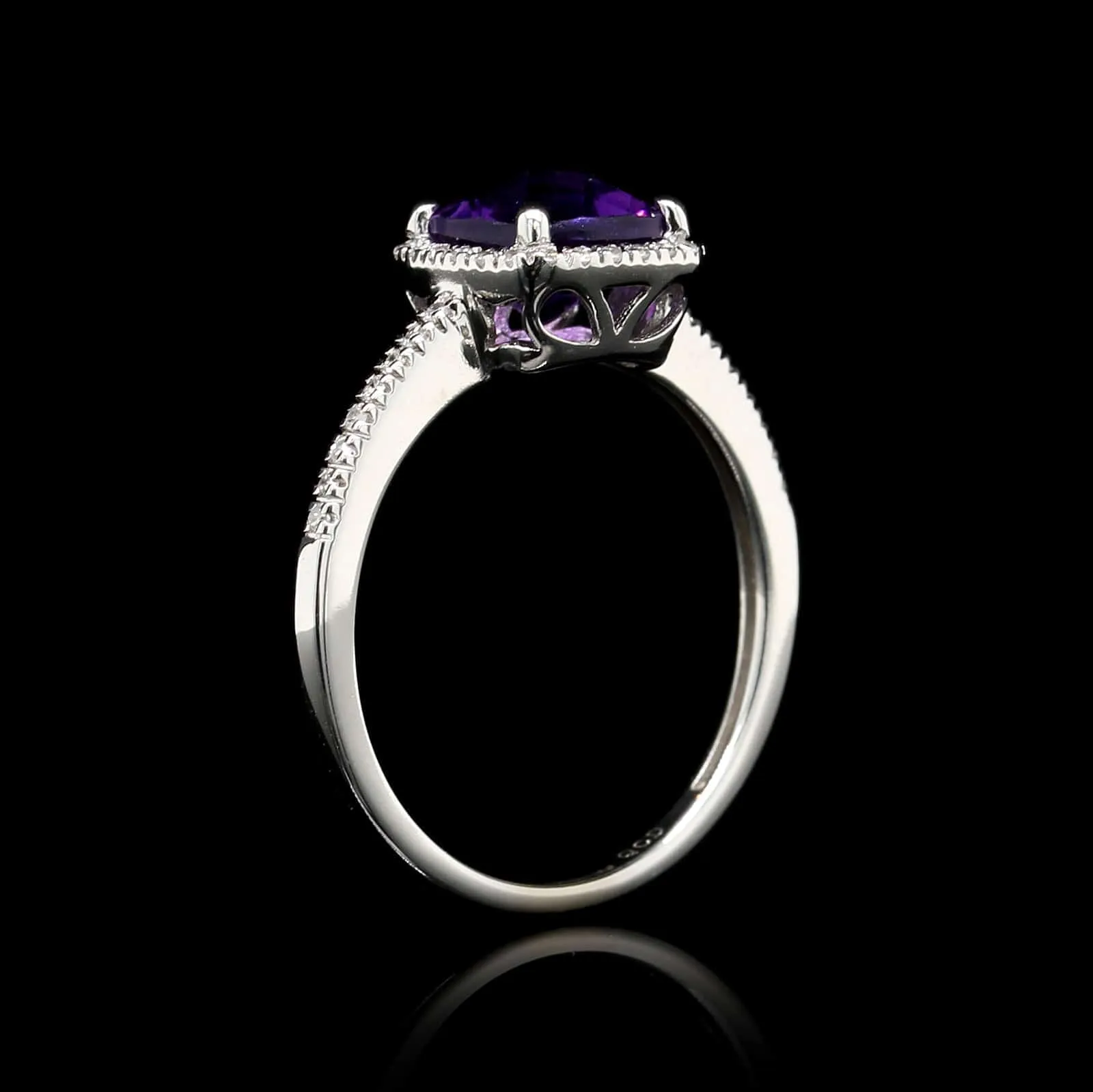 14K White Gold Estate Amethyst and Diamond Ring