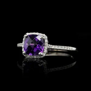 14K White Gold Estate Amethyst and Diamond Ring