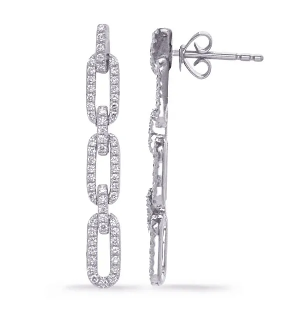 14K White Gold Link Style Diamond Drop Earrings