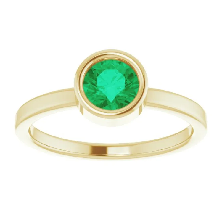 14K Yellow 5.5 mm Lab-Grown Emerald Ring