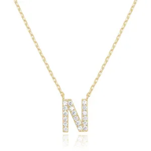 14k Yellow Gold Created Diamond Initial N Letter Pendant Necklace Plated