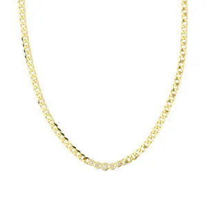 14K Yellow Gold Curved Diamond Bar Curb Link Necklace