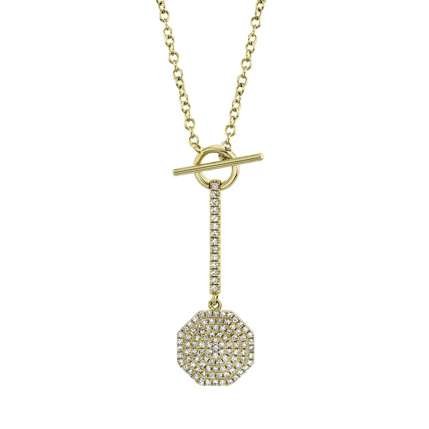 14k Yellow Gold Diamond Pave Octagon Lariat Necklace