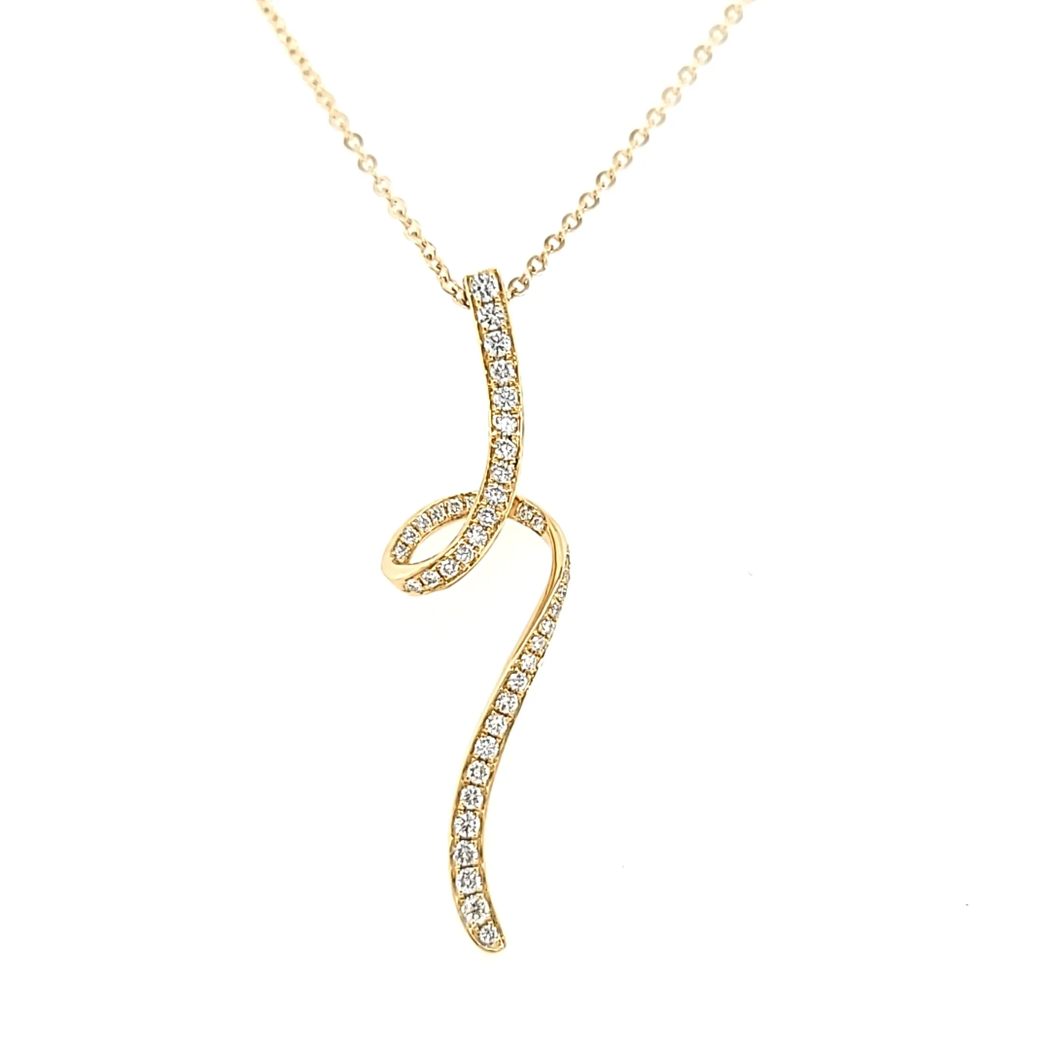 14k Yellow Gold Diamond Swirl Necklace (I7546)