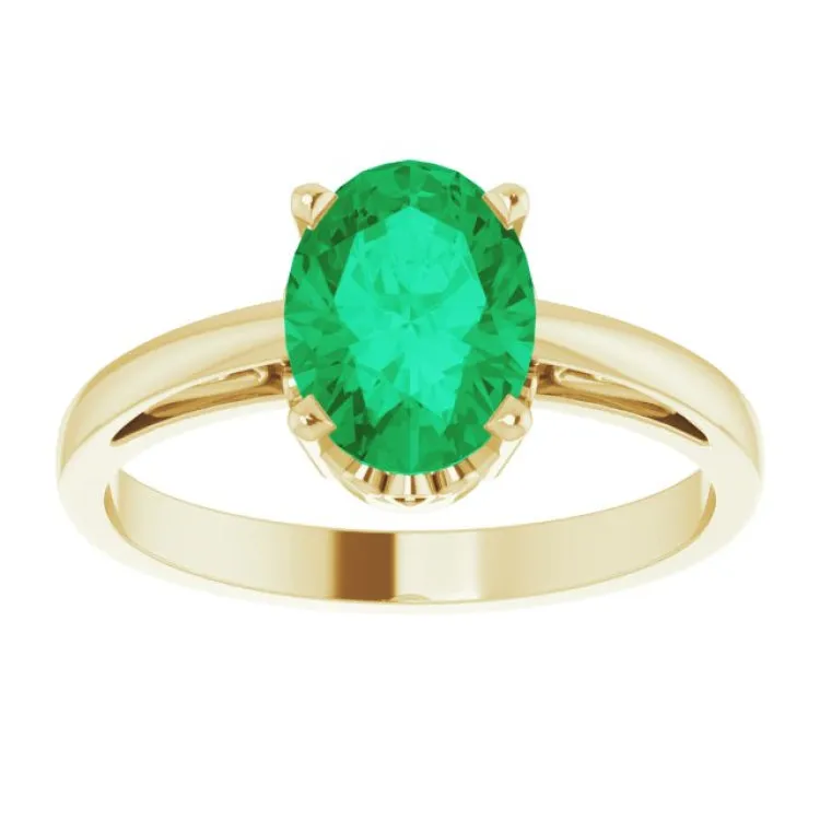 14K Yellow Lab-Grown Emerald Ring