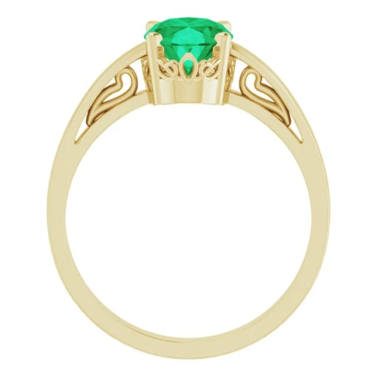 14K Yellow Lab-Grown Emerald Ring