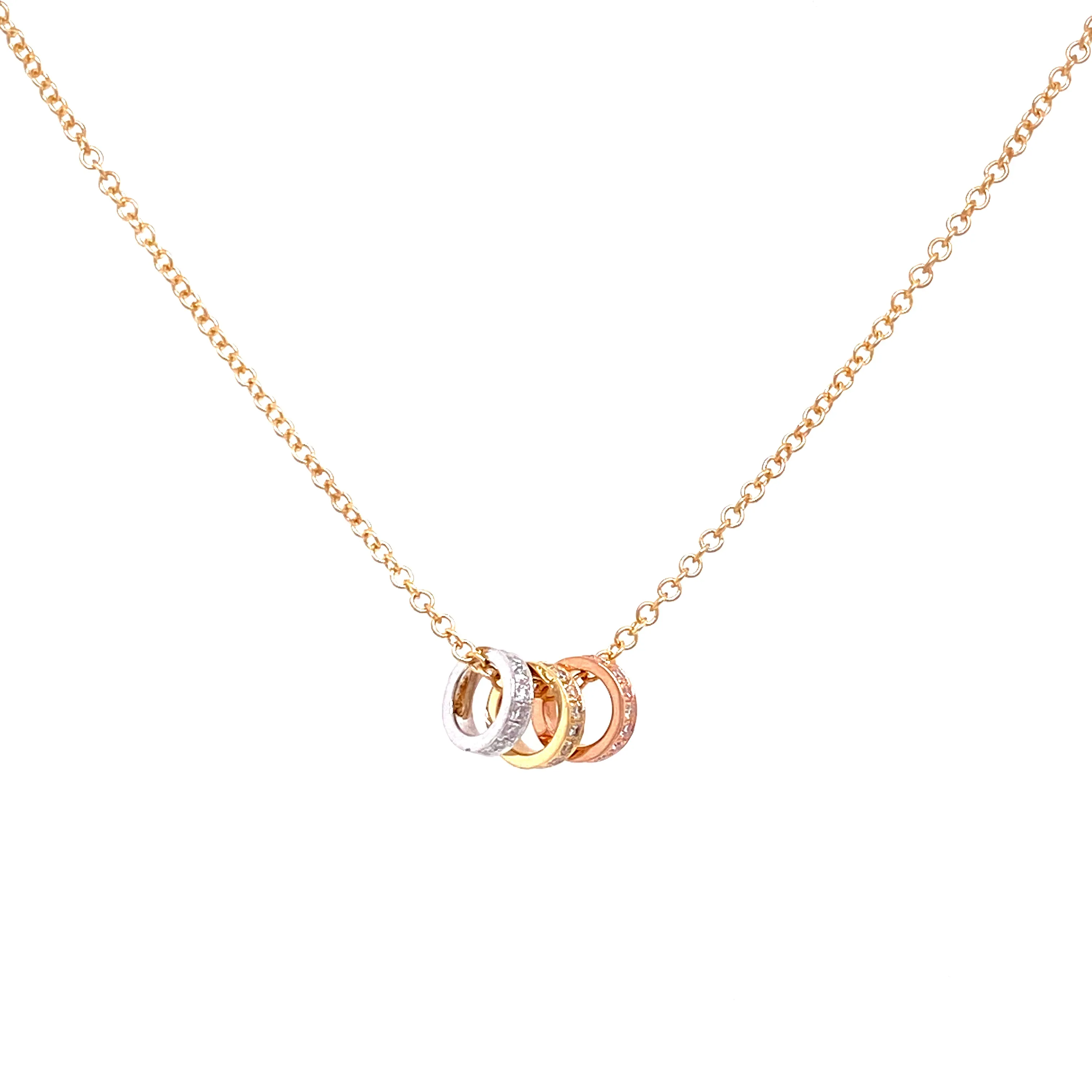 14K Yellow, White & Rose Diamond Circles Necklace