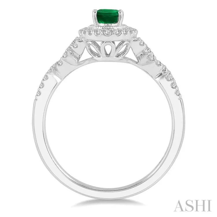 1/5 Ctw Oval Shape 6x4 MM Emerald & Round Cut Diamond Precious Ring in 10K White Gold