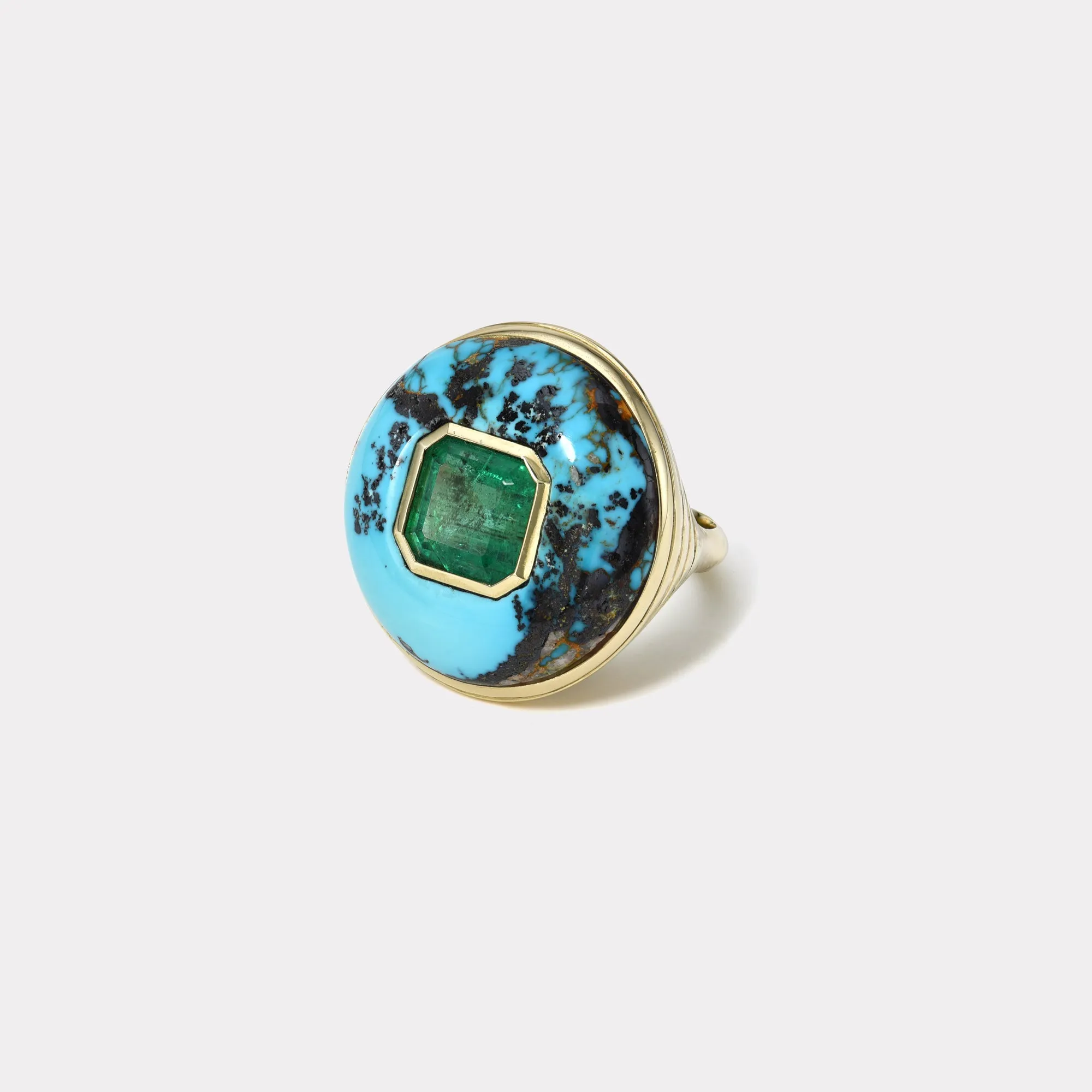 1.87ct Emerald in Hand Carved Turquoise Lollipop Ring