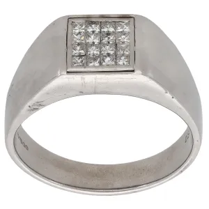 18ct Gold 0.50ct Diamond Patterned Signet Ring Size S