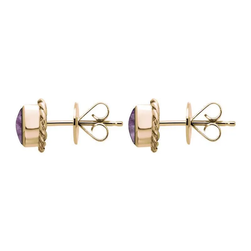 18ct Rose Gold Blue John Round Twist Edge Stud Earrings