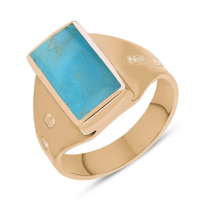 18ct Rose Gold Turquoise Queen's Jubilee Hallmark Small Oblong Ring