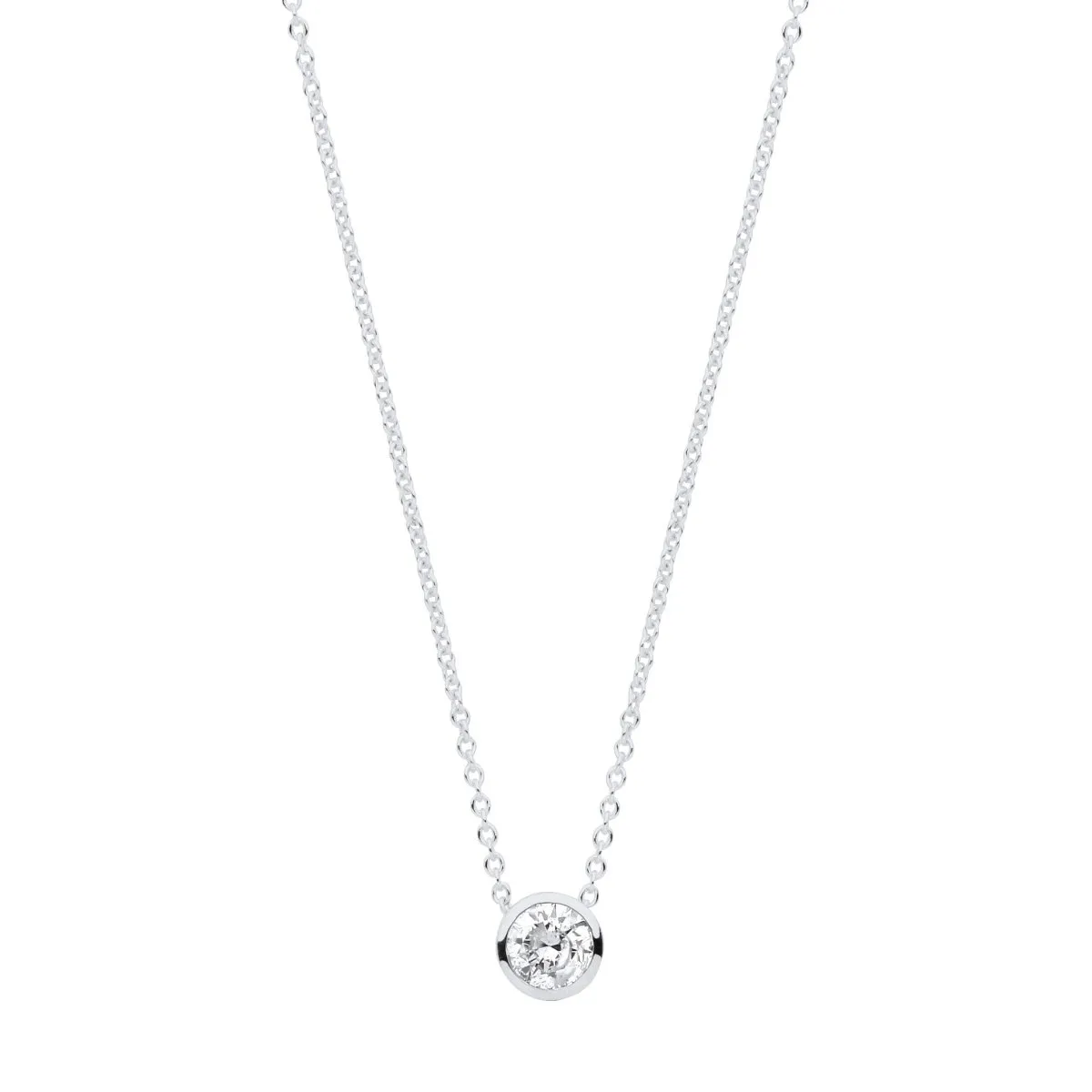 18ct White Gold 0.25ct Diamond Rubover Solitaire Necklace