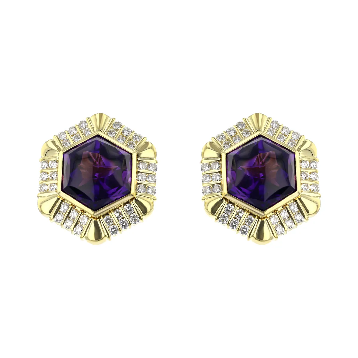 18K Gold Amethyst and Diamond Clip-on Earrings