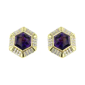 18K Gold Amethyst and Diamond Clip-on Earrings